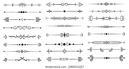 Page Divider And Design Elements. Set of Various Simple Black Divider Design, Assorted Divider Collection Template Vector. Collection of floral dividers elements mega decoration for Calligraphy.