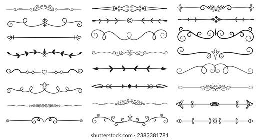 Page Divider And Design Elements. Set of Various Simple Black Divider Design, Assorted Divider Collection Template Vector. Collection of floral dividers elements mega decoration for Calligraphy.