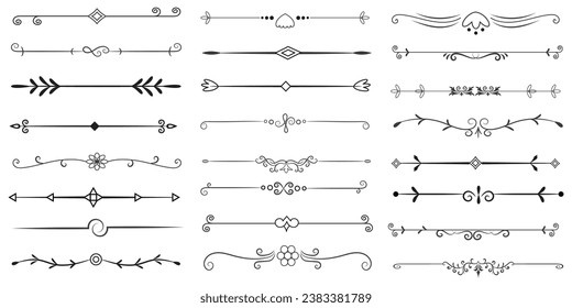 Page Divider And Design Elements. Set of Various Simple Black Divider Design, Assorted Divider Collection Template Vector. Collection of floral dividers elements mega decoration for Calligraphy.