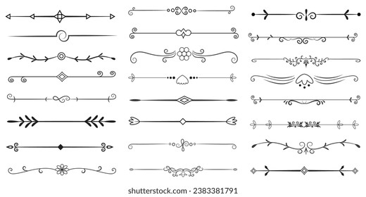 Page Divider And Design Elements. Set of Various Simple Black Divider Design, Assorted Divider Collection Template Vector. Collection of floral dividers elements mega decoration for Calligraphy.