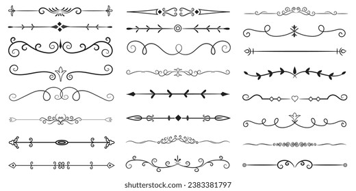 Page Divider And Design Elements. Set of Various Simple Black Divider Design, Assorted Divider Collection Template Vector. Collection of floral dividers elements mega decoration for Calligraphy.