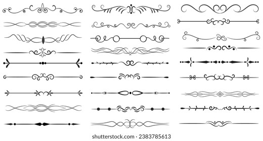 Page Divider And Design Elements. Set of Various Simple Black Divider Design, Assorted Divider Collection Template Vector. Collection of floral dividers elements mega decoration for Calligraphy.