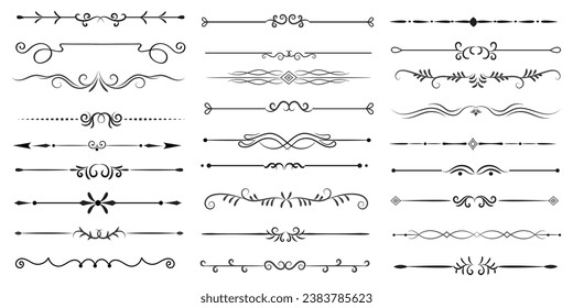 Page Divider And Design Elements. Set of Various Simple Black Divider Design, Assorted Divider Collection Template Vector. Collection of floral dividers elements mega decoration for Calligraphy.