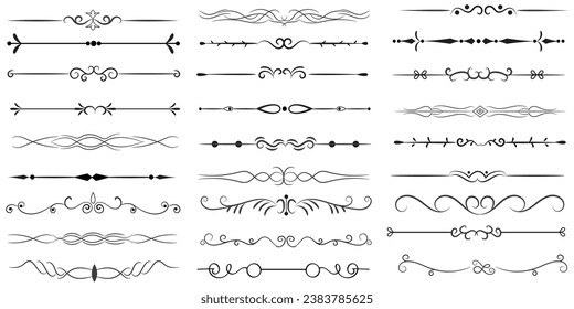 Page Divider And Design Elements. Set of Various Simple Black Divider Design, Assorted Divider Collection Template Vector. Collection of floral dividers elements mega decoration for Calligraphy.