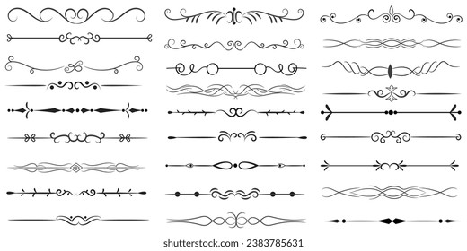 Separador De Páginas Y Elementos De Diseño. Conjunto de varios diseños simples de divisor negro, vectores de plantilla de colección de divisores surtidos. Colección de elementos de divisores florales mega decoración para caligrafía.