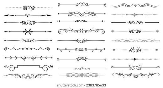 Page Divider And Design Elements. Set of Various Simple Black Divider Design, Assorted Divider Collection Template Vector. Collection of floral dividers elements mega decoration for Calligraphy.