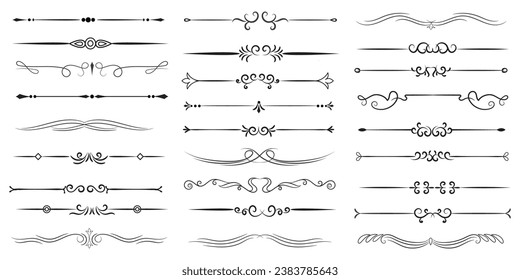 Page Divider And Design Elements. Set of Various Simple Black Divider Design, Assorted Divider Collection Template Vector. Collection of floral dividers elements mega decoration for Calligraphy.