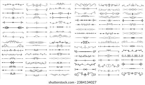 Page Divider And Design Elements. Set of Various Simple Black Divider Design, Assorted Divider Collection Template Vector. Collection of floral dividers elements mega decoration for Calligraphy.