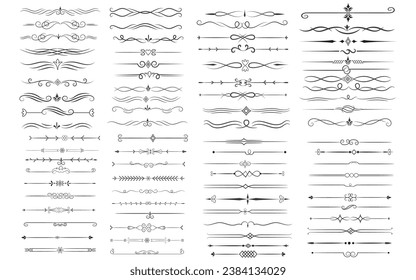 Page Divider And Design Elements. Set of Various Simple Black Divider Design, Assorted Divider Collection Template Vector. Collection of floral dividers elements mega decoration for Calligraphy.