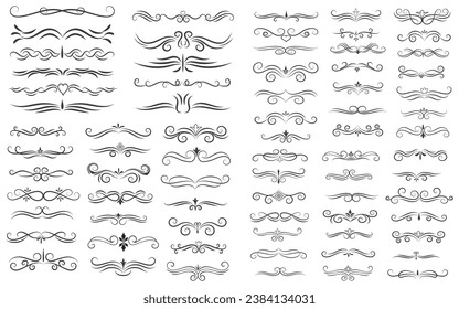 Page Divider And Design Elements. Set of Various Simple Black Divider Design, Assorted Divider Collection Template Vector. Collection of floral dividers elements mega decoration for Calligraphy.