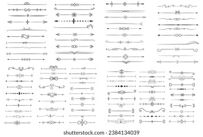 Page Divider And Design Elements. Set of Various Simple Black Divider Design, Assorted Divider Collection Template Vector. Collection of floral dividers elements mega decoration for Calligraphy.