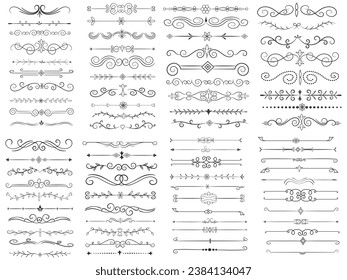 Page Divider And Design Elements. Set of Various Simple Black Divider Design, Assorted Divider Collection Template Vector. Collection of floral dividers elements mega decoration for Calligraphy.