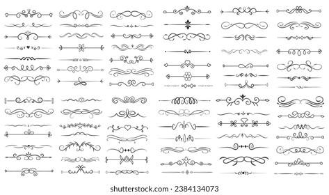 Page Divider And Design Elements. Set of Various Simple Black Divider Design, Assorted Divider Collection Template Vector. Collection of floral dividers elements mega decoration for Calligraphy.