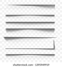 Page divider. Line paper design panel. Set of Transparent shadow realistic effects illustration.