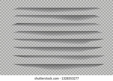 Page divider with transparent shadows isolated. Pages separation vector set. Transparent shadow realistic illustration