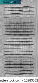 Page divider with transparent shadows isolated. Pages separation vector set. Transparent shadow realistic illustration