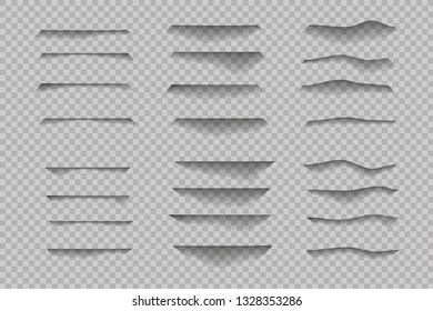 Page divider with transparent shadows isolated. Pages separation vector set. Transparent shadow realistic illustration