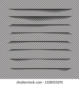 Page divider with transparent shadows isolated. Pages separation vector set. Transparent shadow realistic illustration
