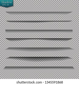 Page divider with transparent shadows isolated. Pages separation vector set. Transparent shadow realistic illustration