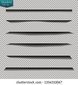 Page divider with transparent shadows isolated. Pages separation vector set. Transparent shadow realistic illustration