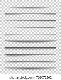 Page divider with transparent shadows. Set of pages separation vector isolated. Transparent realistic shadow for web banner and advertising. Vector illustration for your design, template and site.