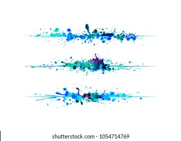 Page dividers of blue watercolor splash paint. Vector