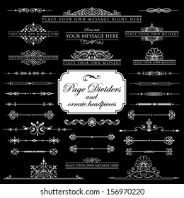 Page Dividers and ornate headpieces set 1 - Isolated On Black Background