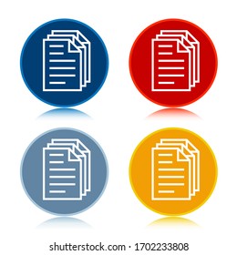 Icono de documentos de página aislado en botones de redondeo plano de moda conjunto reflejado diseño de ilustración