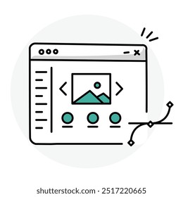 Diseño de iconos de edición de página. Representación de Gestión de Contenidos. Diseño de Sitio web. Modificación. Herramientas. Icono de Vector.