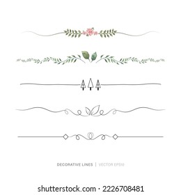 Page end or divider drawing line collection, botanical theme 