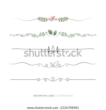 Page end or divider drawing line collection, botanical theme 