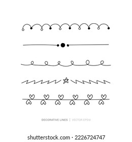 Page end line or divider set doodle drawing style on white background