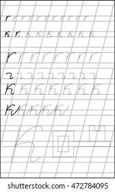 Page with exercises for children on a paper in line with letter K. Developing skills for writing and drawing. Vector image.