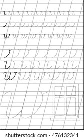 Page with exercises for children on a paper in line with letter W. Developing skills for writing and drawing. Vector image.