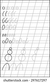 Page with exercises for young children in line. Developing skills for writing and drawing. Vector image.