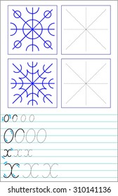Page with exercises for young children in line. Developing skills for writing and drawing. Vector image.