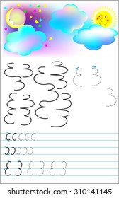 Page with exercises for young children in line. Developing skills for writing and drawing. Vector image.