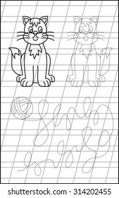 Page with exercises for young children in line. Developing skills for writing and drawing. Vector image.
