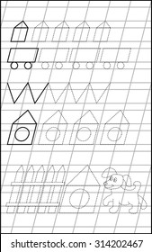 Page with exercises for young children in line. Developing skills for writing and drawing. Vector image.