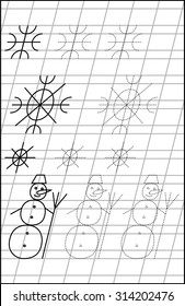 Page with exercises for young children in line. Developing skills for writing and drawing. Vector image.