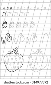 Page with exercises for young children in line. Developing skills for writing and drawing. Vector image.