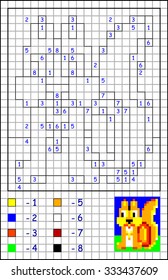Page with exercises for young children on a square paper. Developing skills for counting and drawing. Vector image.