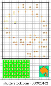 Page with exercises for young children on a square paper â?? needs to join numbers and paint the picture. Developing skills for counting and drawing. Vector image.