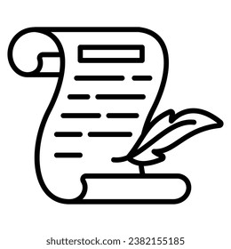 Page with feather symbolizing history, poetry vector design customizable design