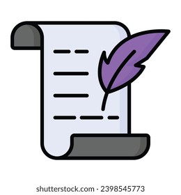 Page with feather symbolizing history, poetry vector design customizable design
