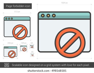 Page forbidden vector line icon isolated on white background. Page forbidden line icon for infographic, website or app. Scalable icon designed on a grid system.