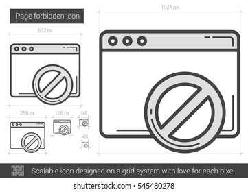 Page forbidden vector line icon isolated on white background. Page forbidden line icon for infographic, website or app. Scalable icon designed on a grid system.