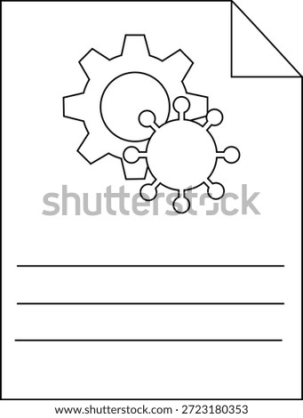 A page with a gear a virus and three lines for text The top right corner is folded down