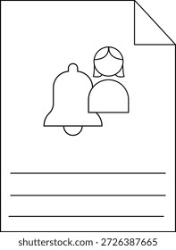Page has folded corner lines and a notification bell person icon