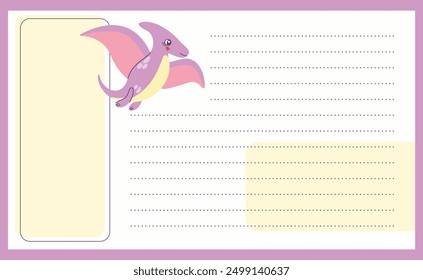 Page horizontal template of daily planner design with cute dinosaur. For goals, notes. Sheet to do list tasks in flat hand drawn style